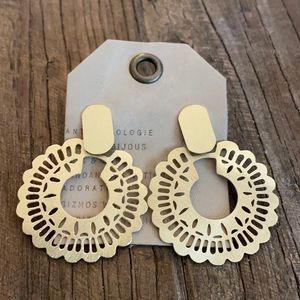 Anthropologie NEW Gold Dye Cut Drop Hoop Earrings
